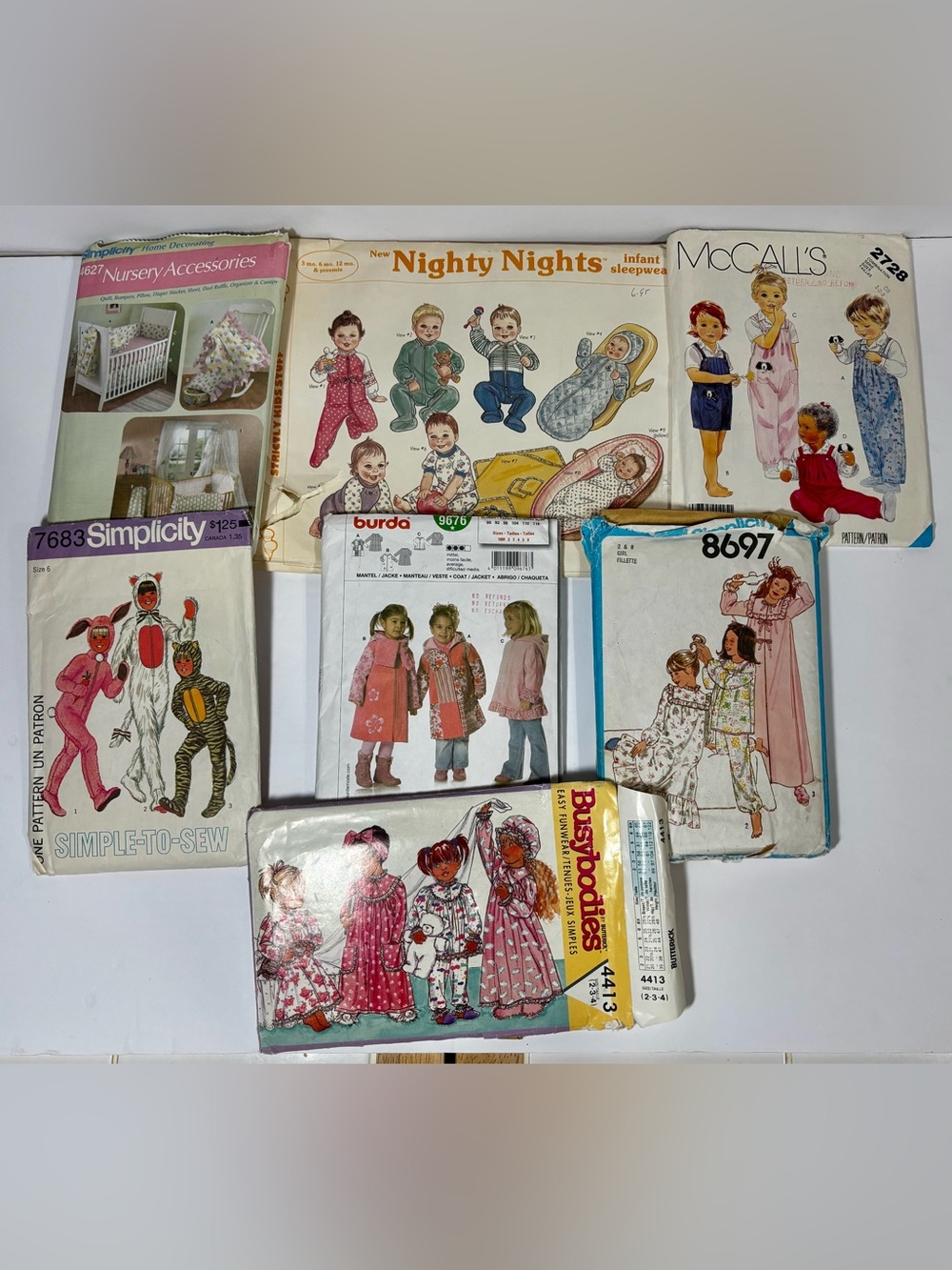 7 - Vintage Sewing Pattern Lot with Multi-Color Children's Designs